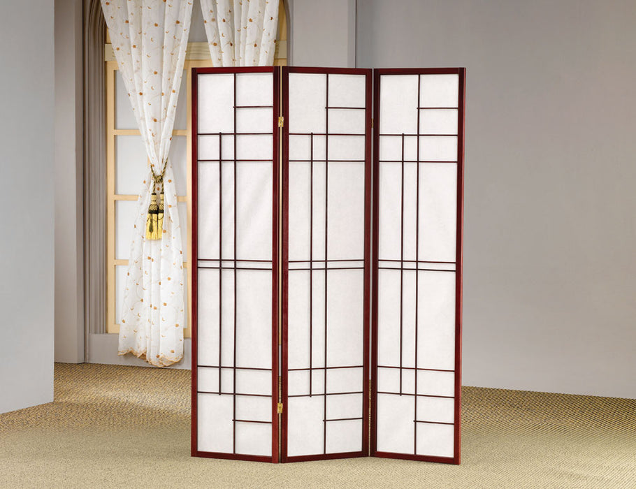 Katerina 3-panel Folding Floor Screen White and Cherry - Furniture Stars (Chicago, IL)
