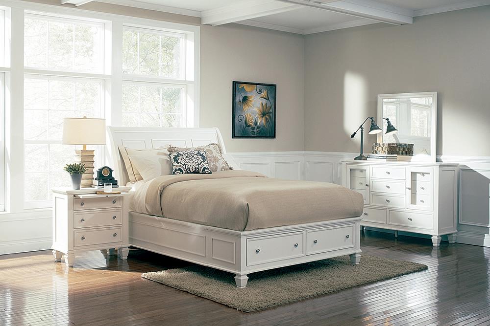 Sandy Beach 4 & 5 Piece Storage Bedroom Set with Sleigh Headboard E.King, Queen, & Cal.King - Furniture Stars (Chicago, IL)
