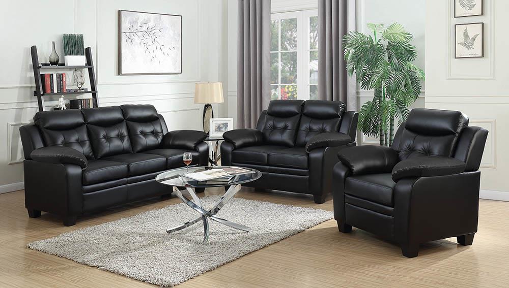 Finley Upholstered Pillow Top Arm Living Room Set Black - Furniture Stars (Chicago, IL)