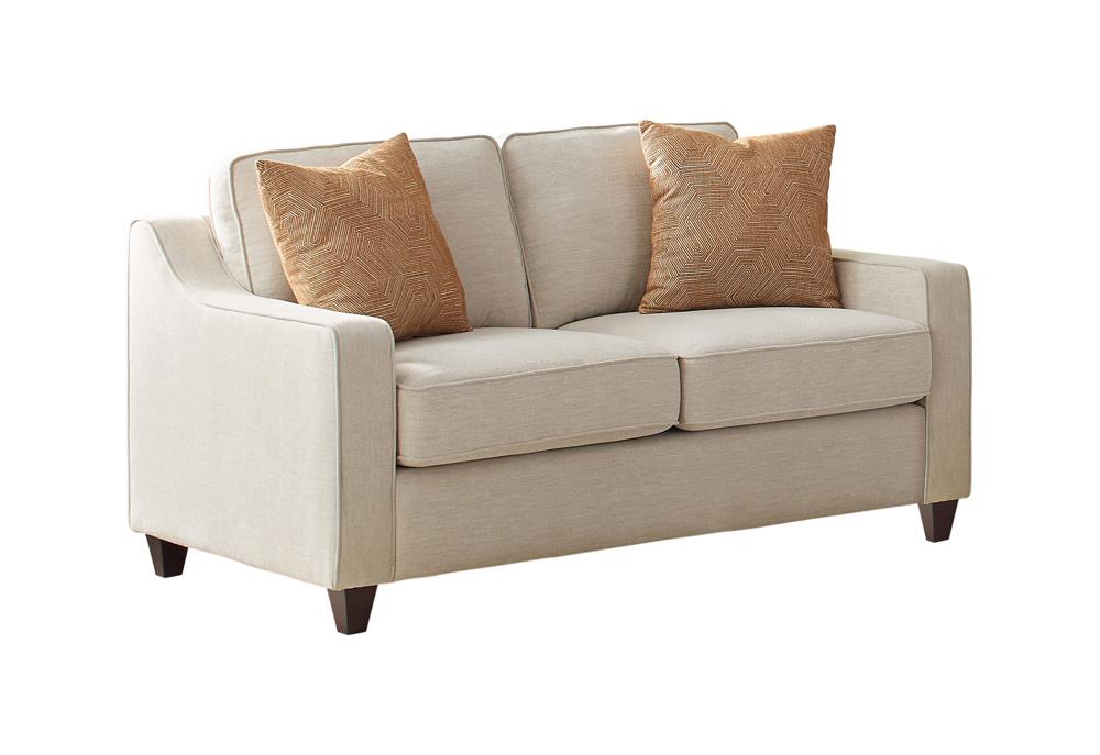 Christine Upholstered Cushion Back Loveseat Beige - Furniture Stars (Chicago, IL)