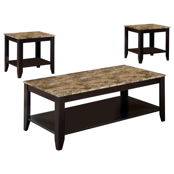 Flores 3-piece Occasional Table Set with Shelf Cappuccino - Furniture Stars (Chicago, IL)