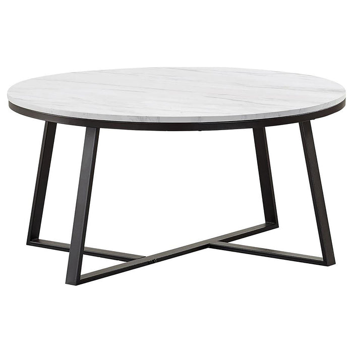 Hugo Round Coffee Table White and Matte Black - Furniture Stars (Chicago, IL)
