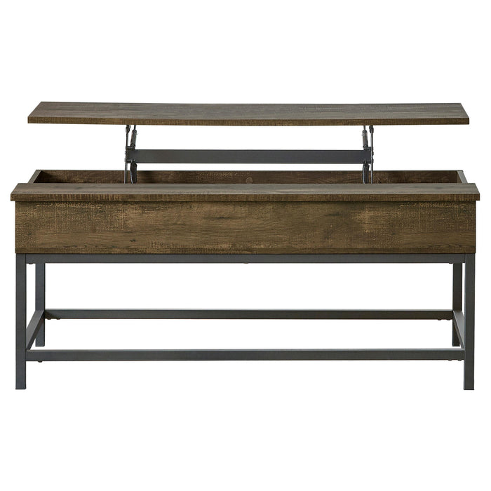 Byers Black Coffee Table with Hidden Storage Brown Oak and Sandy Black - Furniture Stars (Chicago, IL)