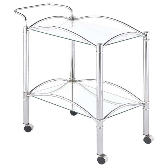 Shadix 2-tier Serving Cart with Glass Top Chrome and Clear - Furniture Stars (Chicago, IL)