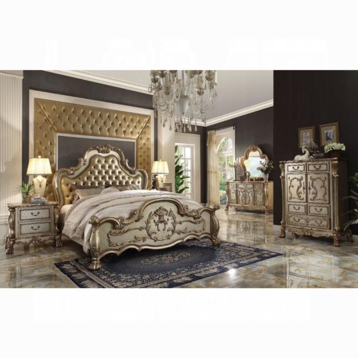 Dresden Bone PU & Gold Patina Queen Bed - Furniture Stars (Chicago, IL)