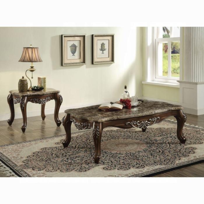 Latisha Marble & Antique Oak Coffee Table - Furniture Stars (Chicago, IL)