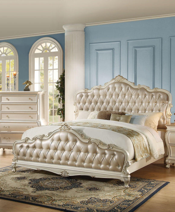 Acme Chantelle Queen Bed with Button Tufted Panels in Pearl White 23540Q - Furniture Stars (Chicago, IL)
