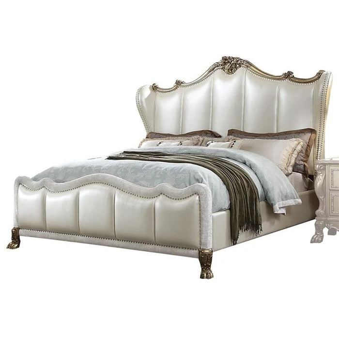 Acme Furniture Dresden II California King Bed in Pearl White PU & Gold Patina 27814CK - Furniture Stars (Chicago, IL)