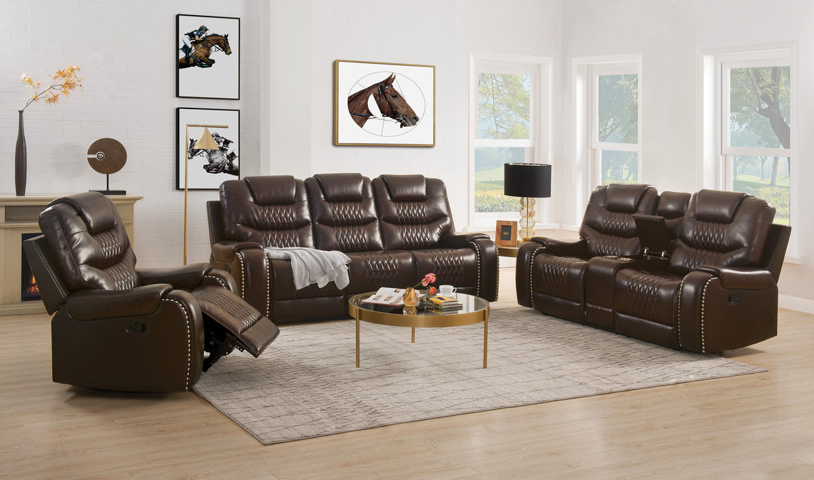 Braylon Brown PU Sofa (Motion) - Furniture Stars (Chicago, IL)