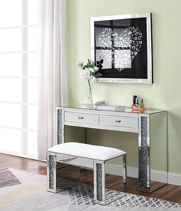 Noralie PU, Mirrored & Faux Diamonds Vanity Stool - Furniture Stars (Chicago, IL)