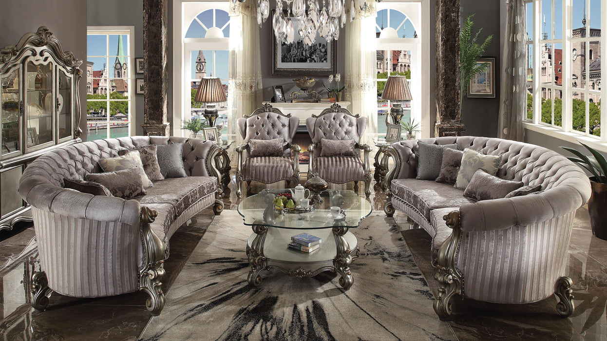 Versailles Velvet & Antique Platinum Sofa w/5 Pillows - Furniture Stars (Chicago, IL)