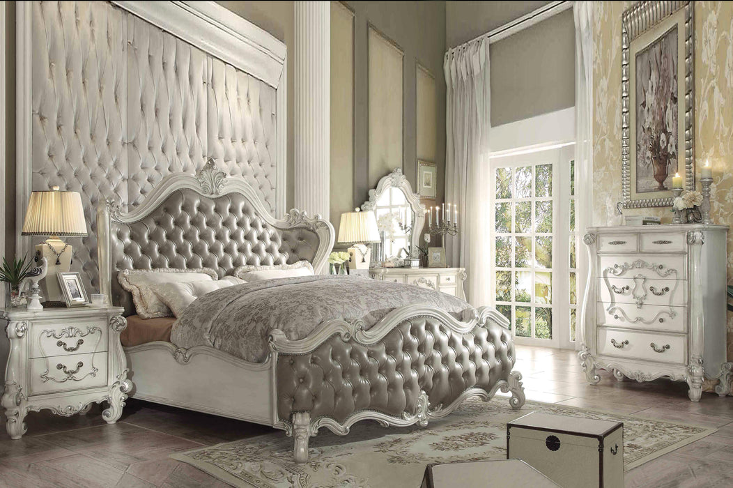 Versailles Vintage Gray PU & Bone White Eastern King Bed - Furniture Stars (Chicago, IL)