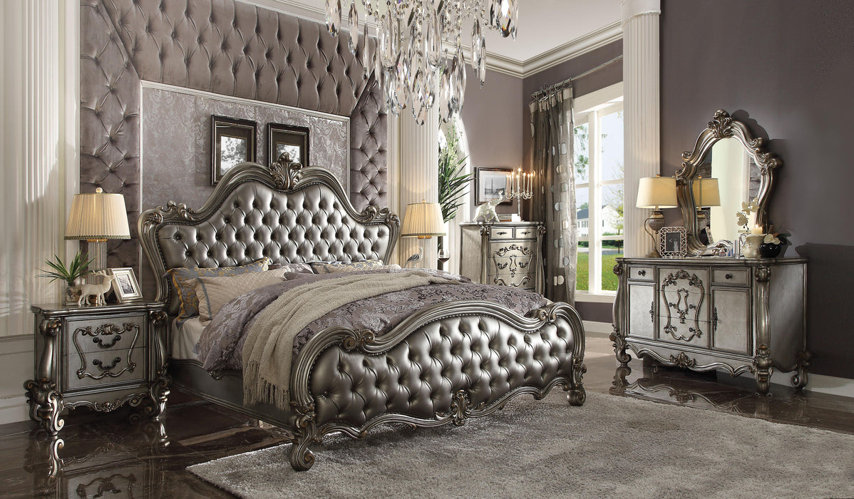 Versailles II Silver PU & Antique Platinum Queen Bed - Furniture Stars (Chicago, IL)