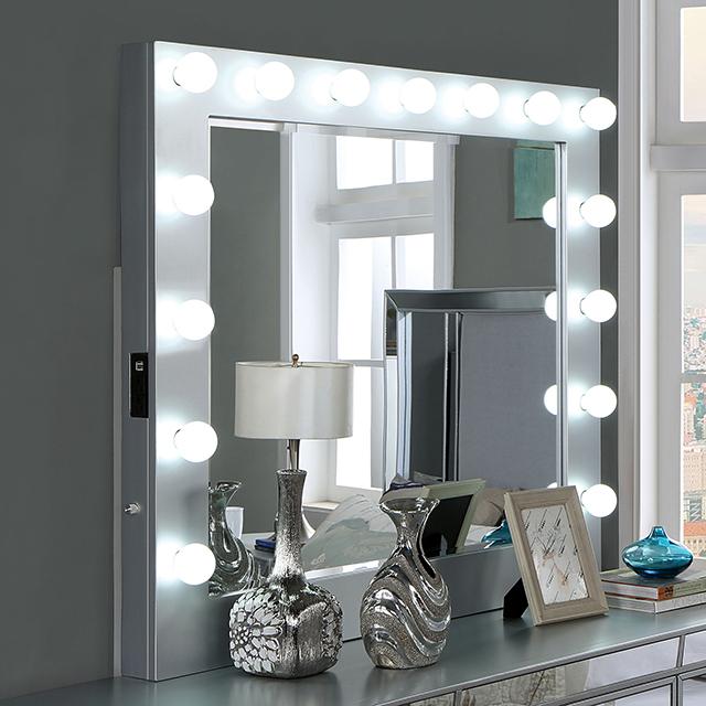 BELLADONNA Mirror w/ USB, Power, Light, Silver - Furniture Stars (Chicago, IL)