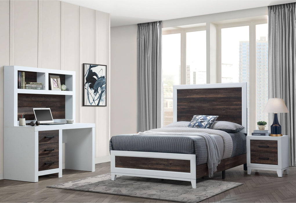 LISBON OAK/WHITE TWIN BED, DRESSER, MIRROR AND NIGHTSTAND - Furniture Stars (Chicago, IL)