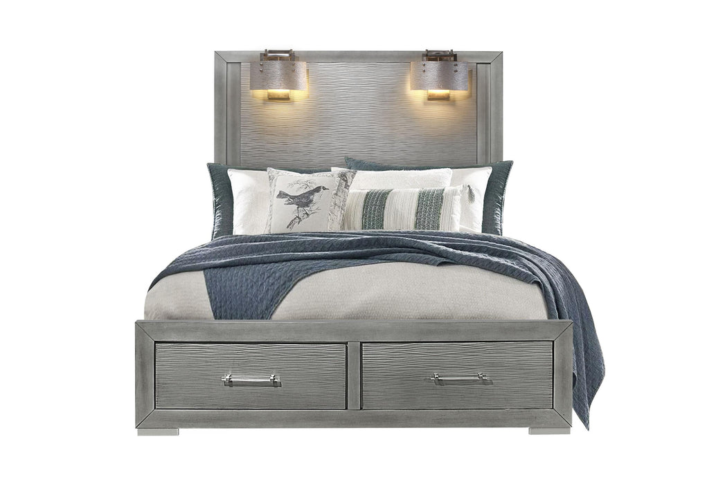 TIFFANY SILVER QUEEN BED WITH LAMPS - Furniture Stars (Chicago, IL)