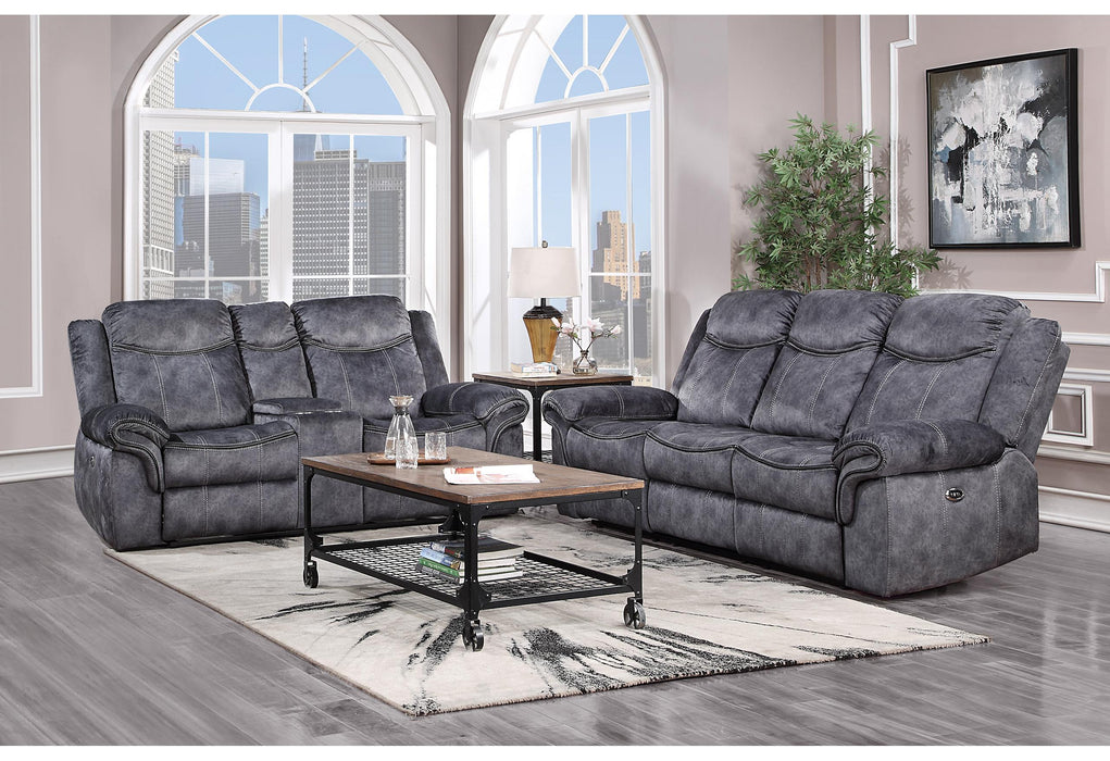 U2200 DOMINO GRANITE POWER RECLINING SOFA/POWER CONSOLE RECLINING LOVESEAT WITH POWER SWITCH/POWER RECLINER - Furniture Stars (Chicago, IL)