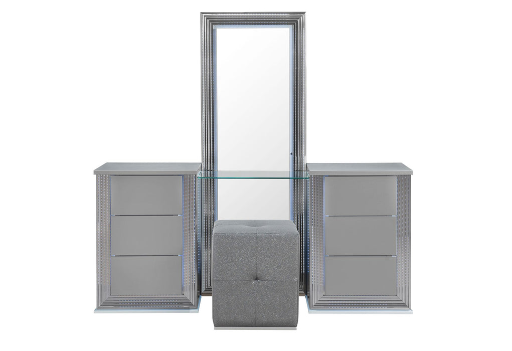 YLIME SMOOTH SILVER VANITY WITH LED - Furniture Stars (Chicago, IL)