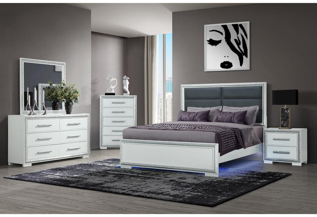 ANDROS SILVER QUEEN BED GROUP W/LED - Furniture Stars (Chicago, IL)