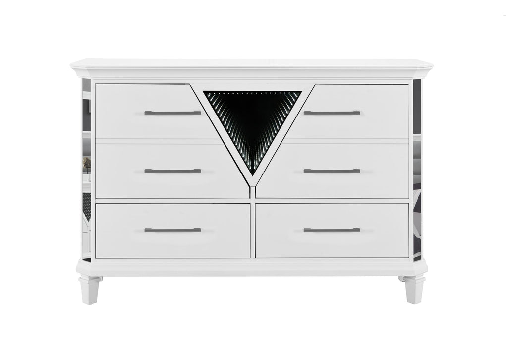 MARCO METALLIC WHITE DRESSER WITH LED 3D MIRROR - Furniture Stars (Chicago, IL)