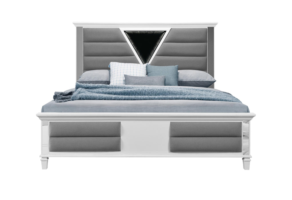 MARCO METALLIC WHITE KING BED WITH LED 3D MIRROR - Furniture Stars (Chicago, IL)
