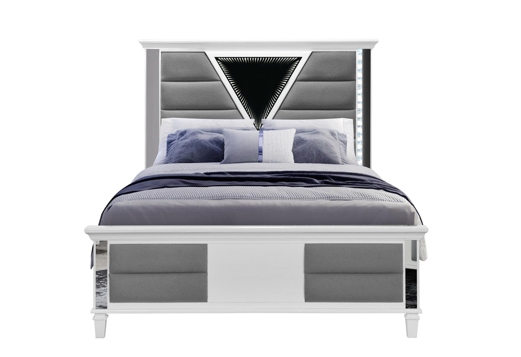 MARCO METALLIC WHITE FULL BED WITH LED 3D MIRROR - Furniture Stars (Chicago, IL)