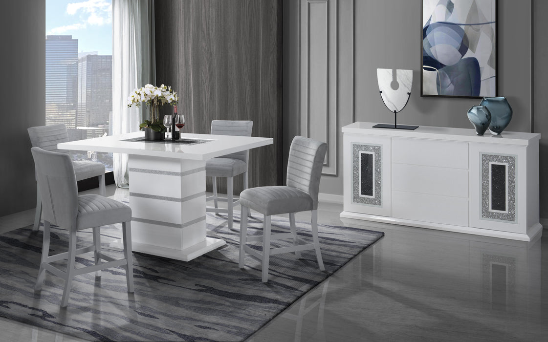 MONACO WHITE RECTANGUALR BAR TABLE + D1903 BAR STOOL GREY - Furniture Stars (Chicago, IL)