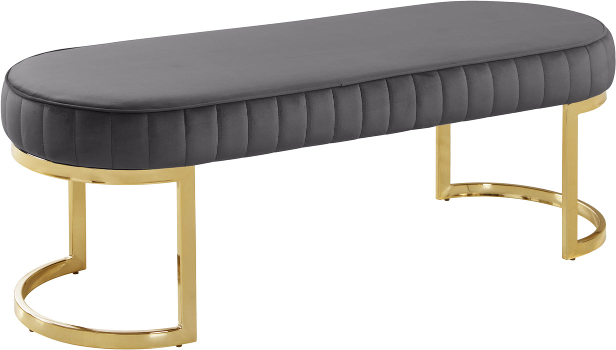 Lemar Grey Velvet Bench - Furniture Stars (Chicago, IL)