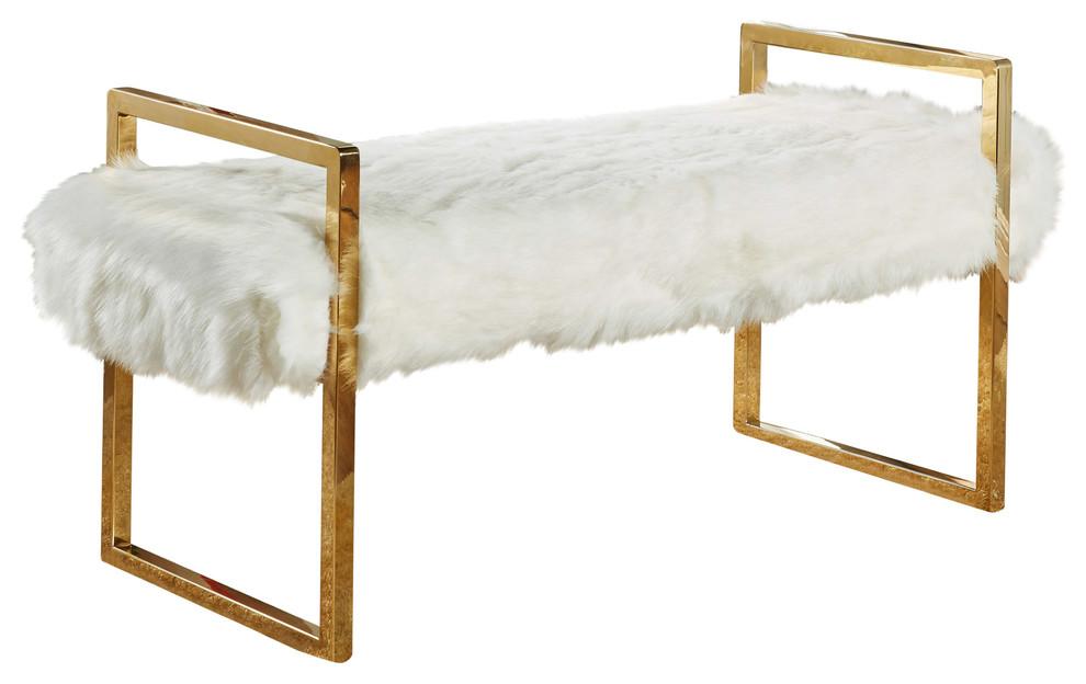 Chloe White Faux Fur Bench - Furniture Stars (Chicago, IL)