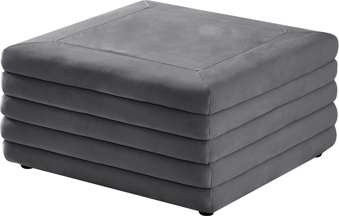 Lorenzo Grey Velvet Ottoman - Furniture Stars (Chicago, IL)