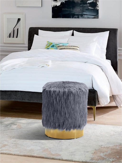 Joy Grey Faux Fur Ottoman/Stool - Furniture Stars (Chicago, IL)
