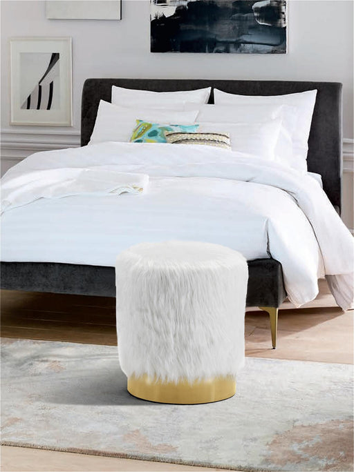 Joy White Faux Fur Ottoman/Stool - Furniture Stars (Chicago, IL)