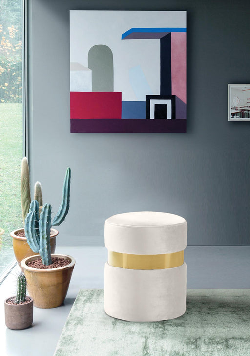 Hailey Cream Velvet Ottoman/Stool - Furniture Stars (Chicago, IL)
