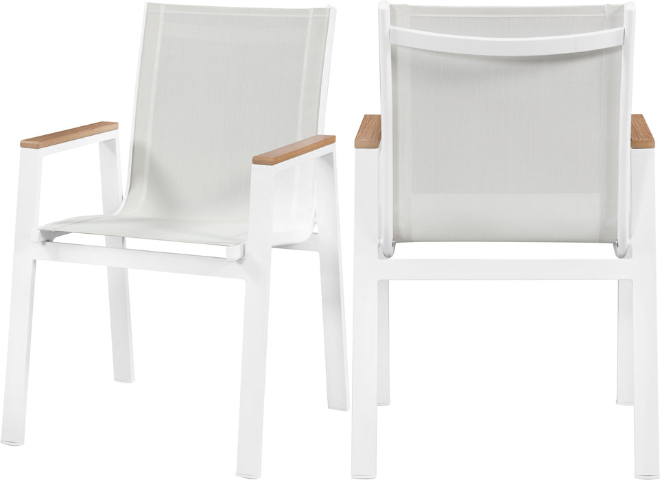 Nizuc White Mesh Waterproof Fabric Outdoor Patio Aluminum Mesh Dining Arm Chair - Furniture Stars (Chicago, IL)