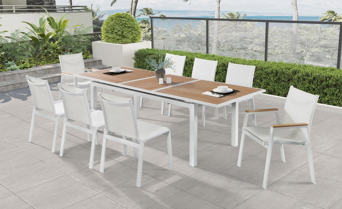 Nizuc White Mesh Waterproof Fabric Outdoor Patio Aluminum Mesh Dining Arm Chair - Furniture Stars (Chicago, IL)