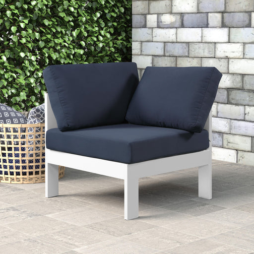Nizuc Navy Waterproof Fabric Outdoor Patio Aluminum Corner Chair - Furniture Stars (Chicago, IL)
