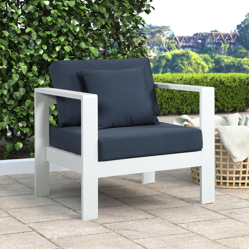 Nizuc Navy Waterproof Fabric Outdoor Patio Aluminum Arm Chair - Furniture Stars (Chicago, IL)