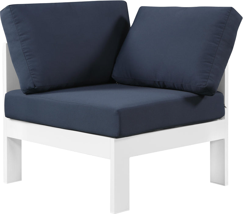 Nizuc Navy Waterproof Fabric Outdoor Patio Aluminum Corner Chair - Furniture Stars (Chicago, IL)