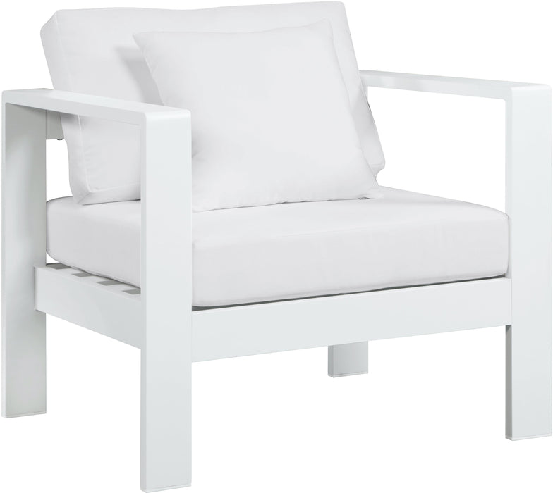 Nizuc White Waterproof Fabric Outdoor Patio Aluminum Arm Chair - Furniture Stars (Chicago, IL)