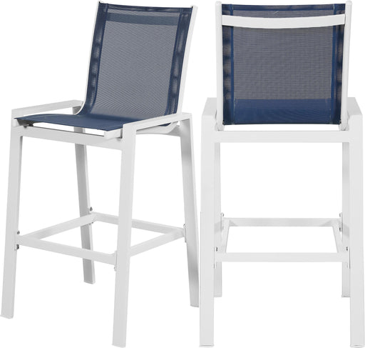 Nizuc Navy Mesh Waterproof Fabric Outdoor Patio Aluminum Mesh Barstool - Furniture Stars (Chicago, IL)
