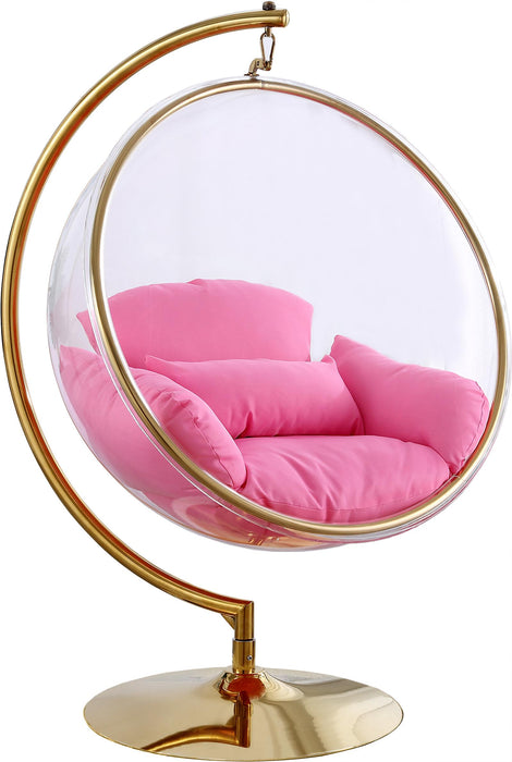 Luna Pink Fabric Acrylic Swing Bubble Accent Chair (2 Boxes) - Furniture Stars (Chicago, IL)