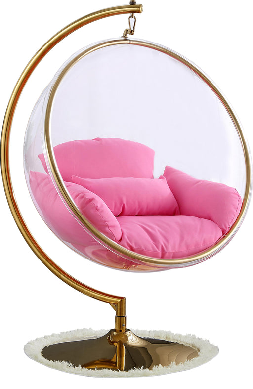 Luna Pink Fabric Acrylic Swing Bubble Accent Chair (2 Boxes) - Furniture Stars (Chicago, IL)