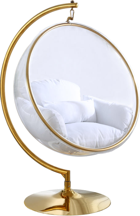 Luna White Fabric Acrylic Swing Bubble Accent Chair (2 Boxes) - Furniture Stars (Chicago, IL)