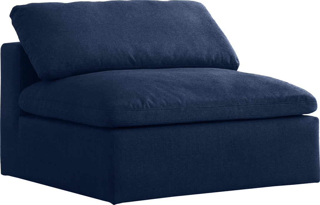 Serene Navy Linen Fabric Deluxe Cloud Armless Chair - Furniture Stars (Chicago, IL)