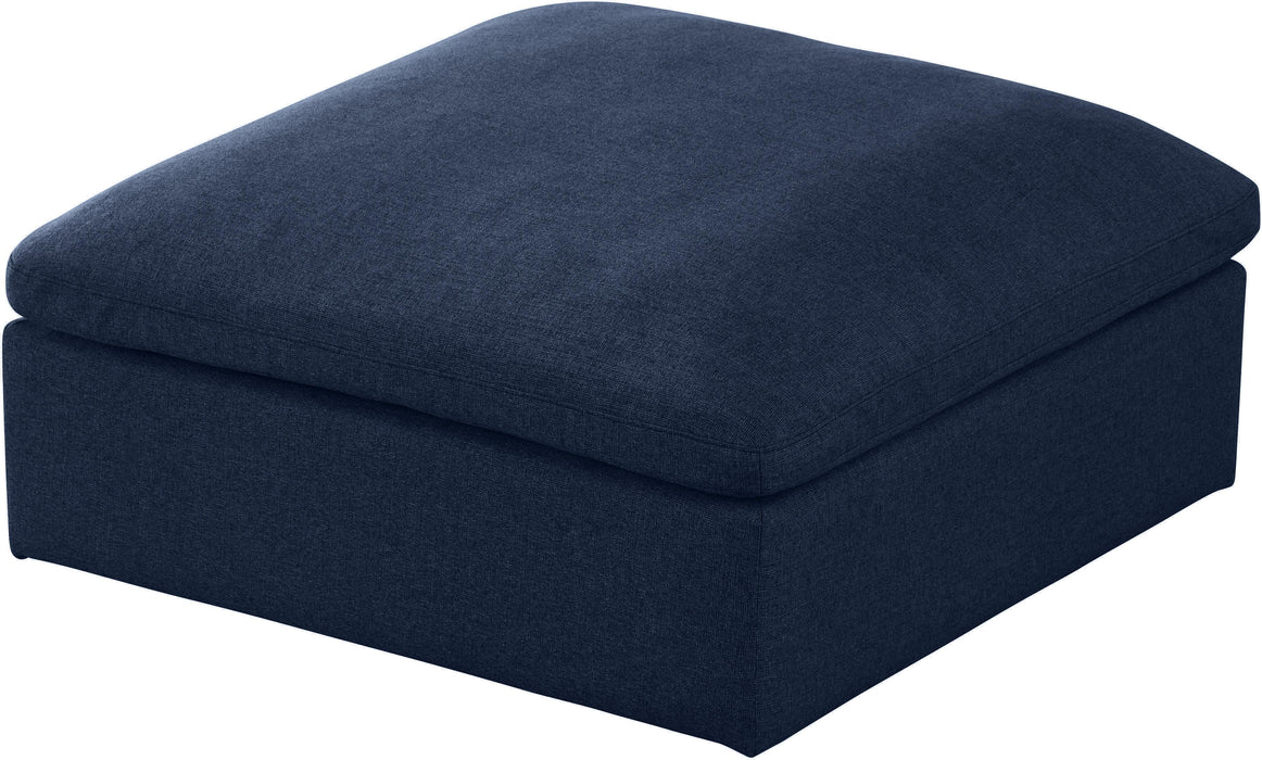 Serene Navy Linen Fabric Deluxe Cloud Ottoman - Furniture Stars (Chicago, IL)