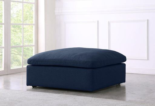 Serene Navy Linen Fabric Deluxe Cloud Ottoman - Furniture Stars (Chicago, IL)