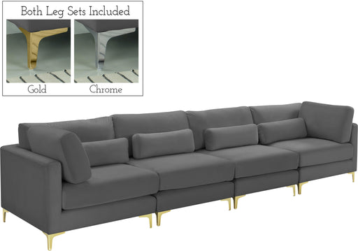 Julia Grey Velvet Modular Sofa (4 Boxes) - Furniture Stars (Chicago, IL)