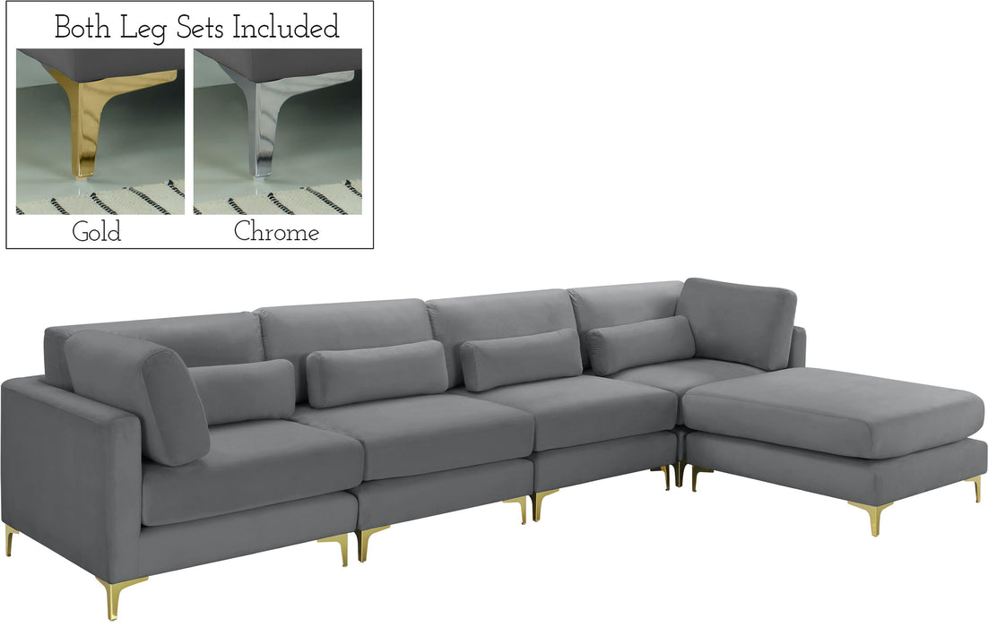 Julia Grey Velvet Modular Sectional (5 Boxes) - Furniture Stars (Chicago, IL)