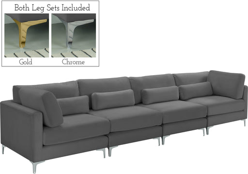 Julia Grey Velvet Modular Sofa (4 Boxes) - Furniture Stars (Chicago, IL)