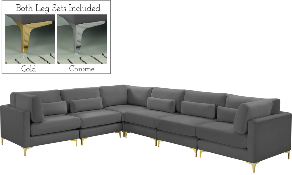 Julia Grey Velvet Modular Sectional (6 Boxes) - Furniture Stars (Chicago, IL)